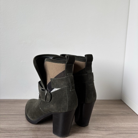 Burberry Ankle Boots Suede Chunky Heel Boots Green - Nova Check Plaide Sz 10 us - Picture 4 of 11